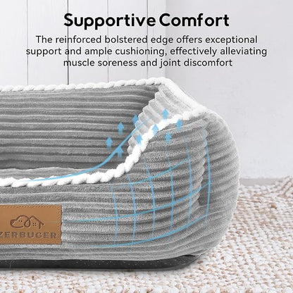 Cat Dog Bed for Pets, Rectangle Pet Bed Gift for Puppy and Kitten, Machine Washable Calming Fluffy Pet Couch Sofa for Indoor Outdoor, Portable Soft Cat Bed with Non-Slip Bottom (Small, Grey) - PAWPICO