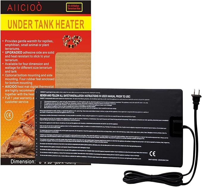 Aiicioo Under Tank Heater Thermostat - Reptile Heating Pad with Temperature Control Reptile Heat Mat for Combo Set for Hermit Crab Lizard Terrarium 24W AIICIOO