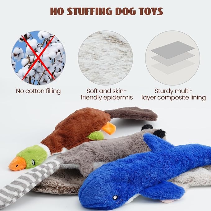 Nocciola 2-in-1 No Stuffing Crinkle Dog Toys with Soft and Durable Fabric, Holds Water Bottles, 2 Extra Long & 3 Regular Size Stuffless Dog Toys, Squeaky Dog Toys for Small to Large Dog - PAWPICO