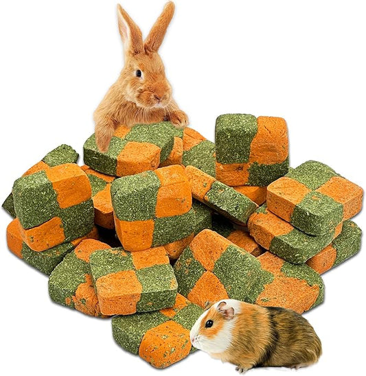 Fhiny 24 PCS Rabbit Chew Toys, Natural Timothy Hay Carrot Biscuit Handmade Bunny Molar Toys for Teeth Small Animal Snacks for Rabbits Guinea Pigs Chinchillas Hamsters Gerbils Fhiny
