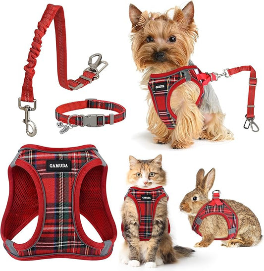GAMUDA Dog Harness, Collar and Seat Belt Set, Vehicle Safety Harness, Retractable Adjustable Pet Seatbelts with Travel Strap and Carabiner for Most Cars (Red, XXS) GAMUDACollarsCollection