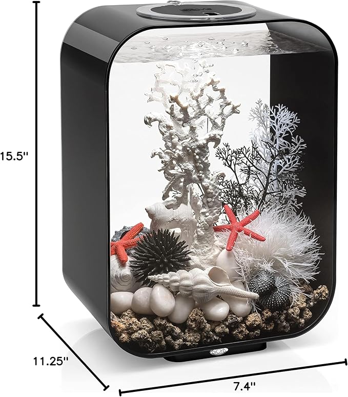 biOrb Life 15 Acrylic 4-Gallon Aquarium with White LED Lights Modern Compact Tank for Tabletop or Desktop Display, Black biOrb
