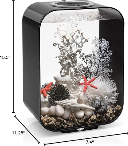 biOrb Life 15 Acrylic 4-Gallon Aquarium with White LED Lights Modern Compact Tank for Tabletop or Desktop Display, Black biOrb