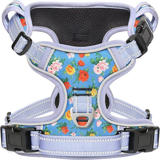 Timos No Pull Dog Harness, Release at Neck Reflective 3 Snap Buckles Adjustable No Choke Pet Vest with Front & Back 2 Leash Clips, Soft Padded Control Training Handle for Small Medium Large Dogs Timos
