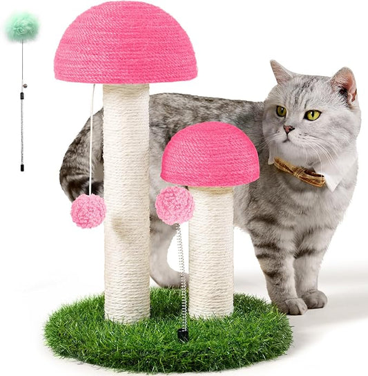 Odoland Cat Scratching Post Mushroom Natural Durable Sisal Board Scratcher for Kitty’s Health and Good Behavior, Furniture Scratch Deterrent Accessories for Cats Pink - PAWPICO