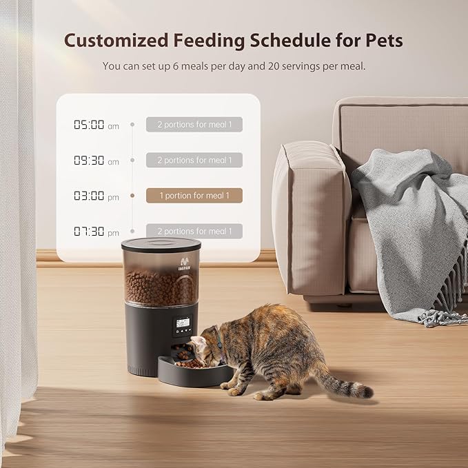 Automatic Cat Feeders, 3L Timed Cat Dry Food Dispenser, Dual Power Supply, Programmable Portion Size, 1-6 Meals Per Day, Auto Pet Feeder for Cats and Small Dogs - PAWPICO
