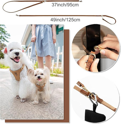 No Pull Dog Harness with Multifunction Dog Leash,Soft Adjustable No Choke Escape Proof Pet Harness Vest for Medium Dogs or Large Dogs,Khaki Camel,XXS Puppytie