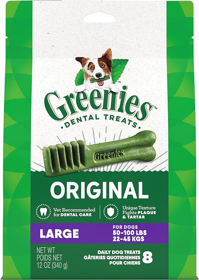 Greenies Original Large Natural Dental Care Dog Treats, 12 oz. Pack (8 Treats) - PAWPICO