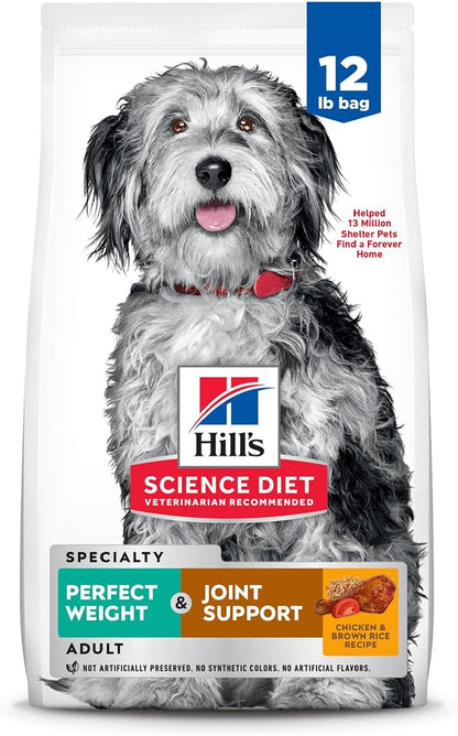 Hill's Science Diet Perfect Weight & Joint Support, Adult 1-6, Weight Management & Joint Support, Dry Dog Food, Chicken & Brown Rice, 12 lb Bag - PAWPICO