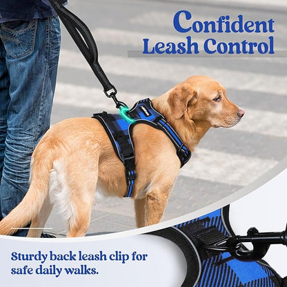 rabbitgoo Dog Harness No Pull with 2 Leash Clips, Adjustable Soft Padded, Reflective Oxford No Choke Pet Vest with Easy Control Handle for Large Dogs, Blue Plaid, L rabbitgoo