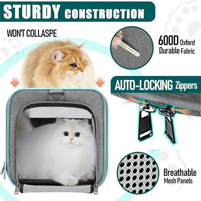 Pet Carrier for Large Cats 20 lbs+ / Soft Sided Small Dog Travel Carrier Top Load/Collapsible Carrier Bag for Big Cat / 2 Kittens Sturdy Transport Carrier Long Trips/Medium Cats 15 pounds - PAWPICO