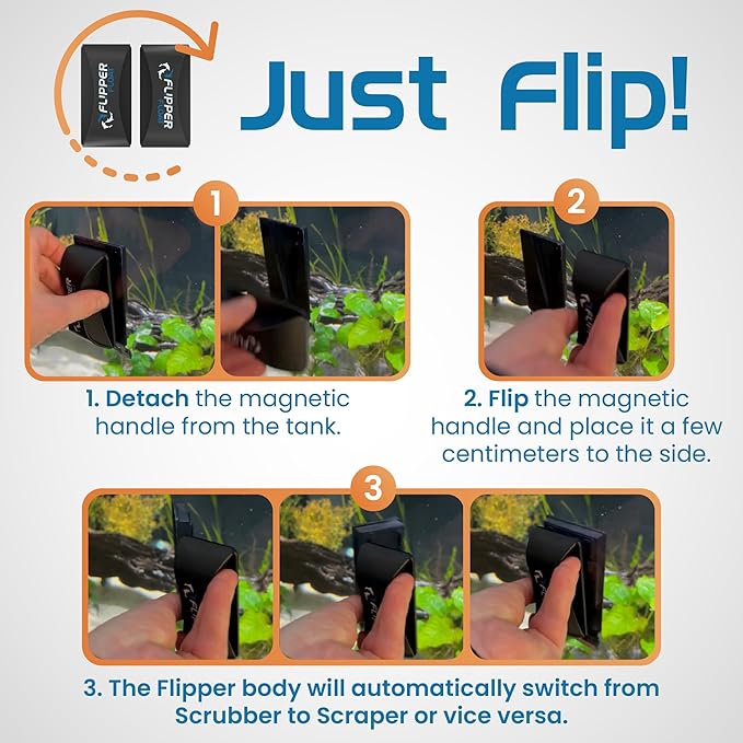 FL!PPER Flipper Cleaner Float - 2-in-1 Floating Magnetic Aquarium Glass Cleaner - Fish Tank Cleaner - Scrubber & Scraper Aquarium Cleaning Tools - Floating Fish Tank Cleaner, Standard FLPPER
