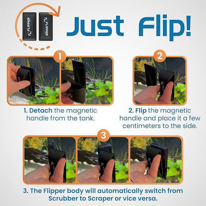FL!PPER Flipper Cleaner Float - 2-in-1 Floating Magnetic Aquarium Glass Cleaner - Fish Tank Cleaner - Scrubber & Scraper Aquarium Cleaning Tools - Floating Fish Tank Cleaner, Standard FLPPER