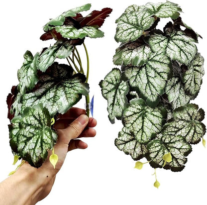 Woyrise Reptile Plants, Terrarium Hanging Plants Vines for Reptile Tank, Amphibian Habitat Leaves Decor with Suction Cups for Bearded Dragon Lizard Snake Gecko Frog Hermit Crab - 2Pack Green Heuchera Woyrise
