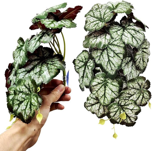 Woyrise Reptile Plants, Terrarium Hanging Plants Vines for Reptile Tank, Amphibian Habitat Leaves Decor with Suction Cups for Bearded Dragon Lizard Snake Gecko Frog Hermit Crab - 2Pack Green Heuchera Woyrise
