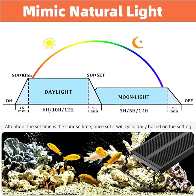 led Aquarium Light,Sunrise/Daylight/Moonlight, DIY Mode, Adjustable Timer/Color Temperature/Brightness, Full Spectrum, Aluminum Alloy Fish Tank Light for 12-54 inch VISTALUM