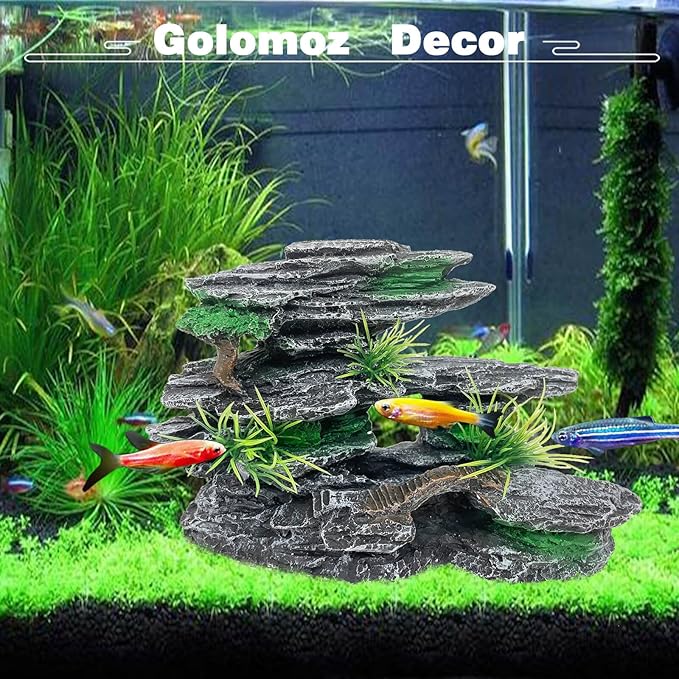 Aquarium Mountain View Stone Ornament Tree Rock Cave Aquarium Decorations for Fish Tank Decorations for Small Fish Tank - 7.5 Inches Long GOLOMOZ