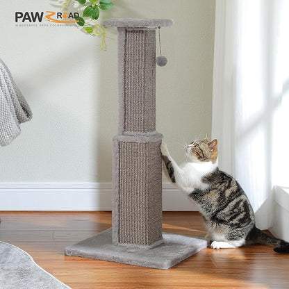 PAWZ Road 32 Inches Cat Ultimate Scratching Post, Durable Sisal Tower with a Cute Ball for Large Indoor Cats-Grey - PAWPICO