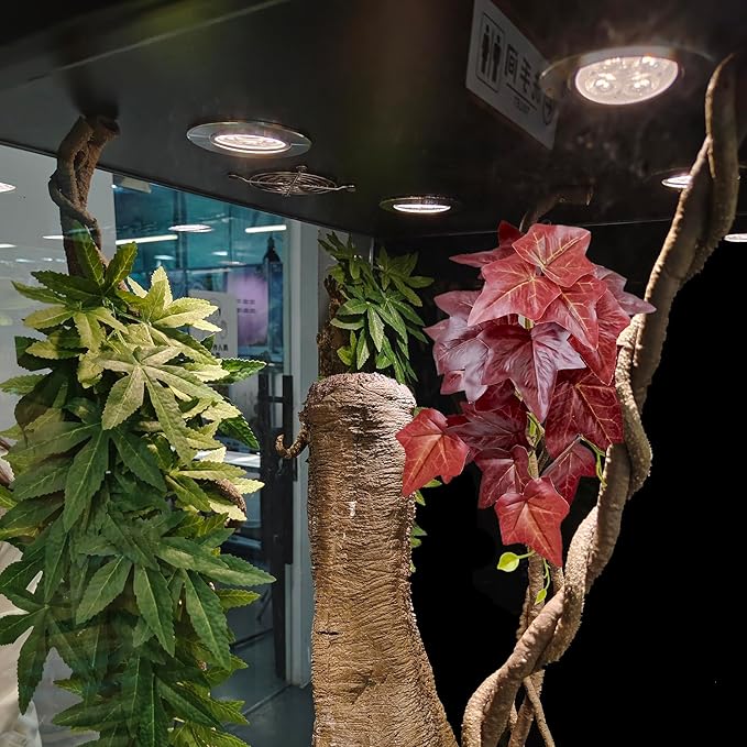 Woyrise 2 Pack Reptile Plants for Terrarium, Amphibian Habitat Decor Artificial Hanging Plants with Suction Cup for Gecko Lizard Snake Chamelon - Fake Red Ivy Woyrise