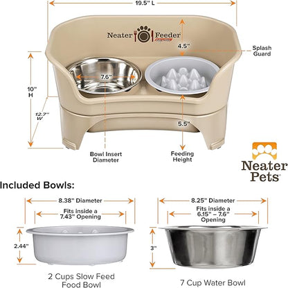 Neater Feeder Express Medium to Large Mess Proof Feeder for Dogs, 2 Cup Slow Feed Bowl & 7 Cup Stainless Steel Water Bowl, No Spill, Non-Tip, Non-Slip, Elevated Dog Bowls. Aids Digestion. Made in USA - PAWPICO