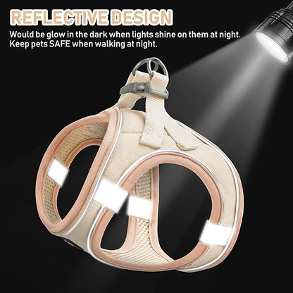 GAMUDA Small Pet Harness Collar and Leash Set, Step in No Chock No Pull Linen Fabric Soft Mesh Dog Vest Harnesses Reflective for Dogs Puppy Cats Kitten Rabbit (Khaki, L) GAMUDACollarsCollection