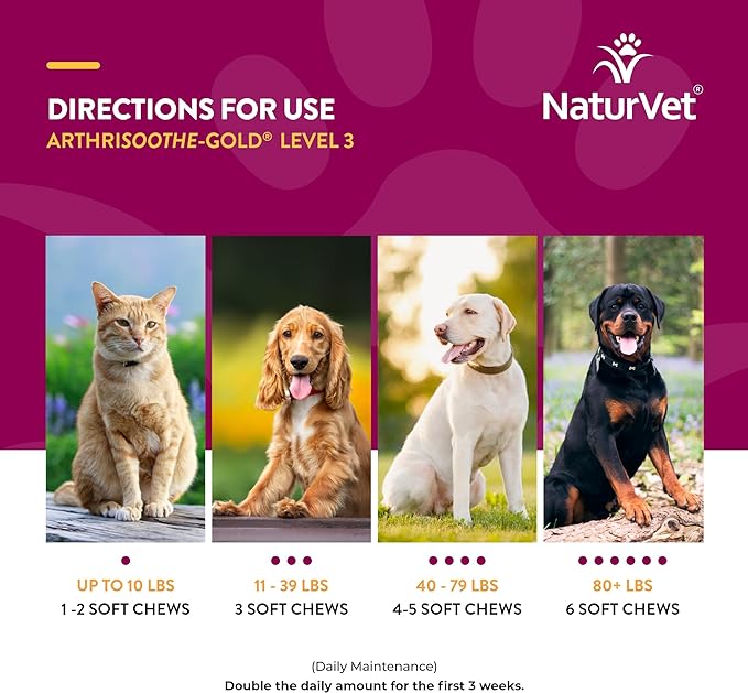 NaturVet Arthrisoothe Glucosamine for Dogs – Dog Supplement with Glucosamine, MSM, Chondroitin & Hyaluronic Acid – ArthriGold Level 3 – 240 Soft Chews NaturVet