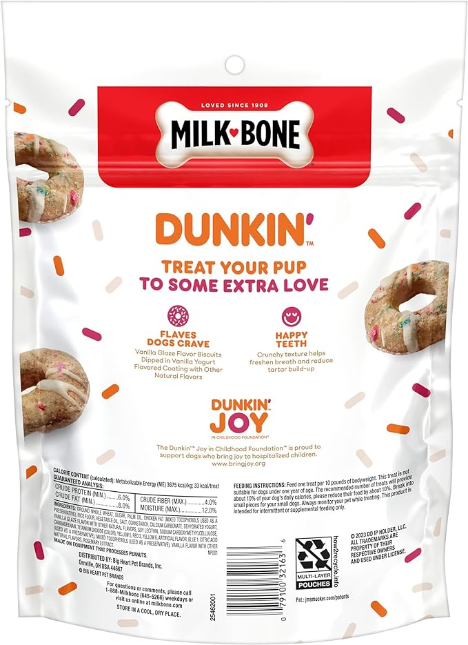 Milk-Bone Limited Edition Dunkin' Vanilla Glaze Flavor Biscuit Dog Treats, 8 Ounce (Pack of 2) - PAWPICO