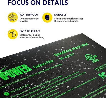 iPower 20"x20.75" Seeding Heat Mat, Adjustable Temperature Waterproof Durable Germination Station, Hydroponic Heating Pad for Indoor Gardening iPower