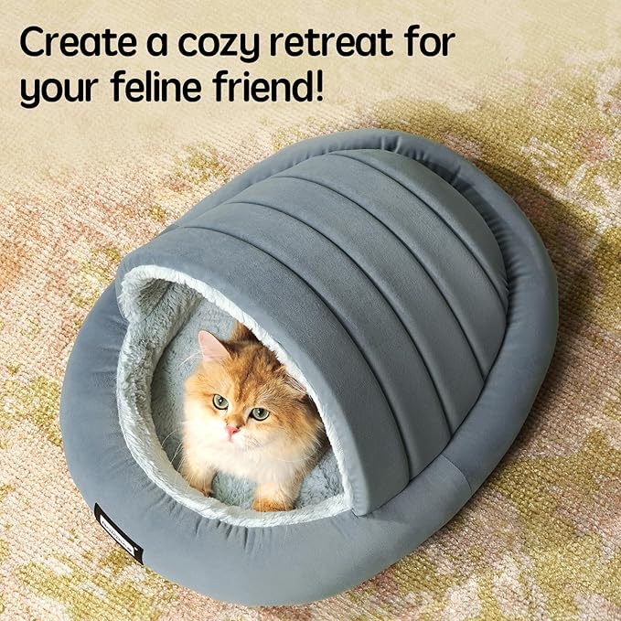BALANCE 2 in 1 Cat Bed Cave for Kittens and Small Dogs, Cat Tents for Indoor Cats, Covered Cat Beds with Removable Cushion, Calming Cat Nest, Cat Hideaway, Washable Cat House with Non-Slip Bottom - PAWPICO