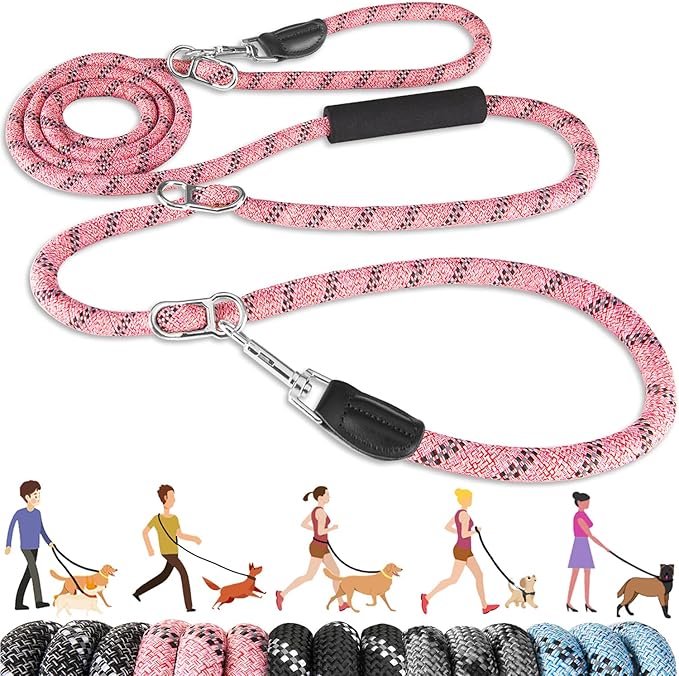 Lukovee Hands Free Dog Leash, 10FT Adjustable Dog Training Leash 1/2 Inch Nylon Heavy Duty Lead No Pull for Large Medium Dogs, Tangle Free Reflective Waist Leash for Dog Walking Running, Pink Lukovee