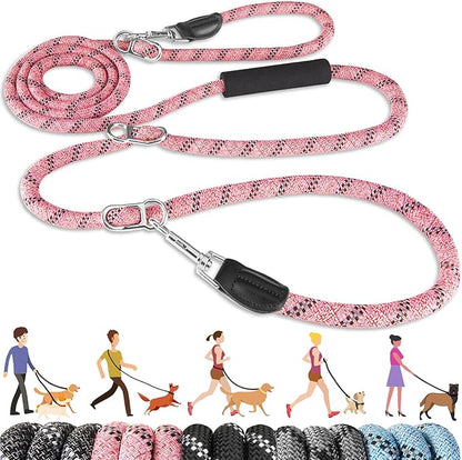 Lukovee Hands Free Dog Leash, 10FT Adjustable Dog Training Leash 1/2 Inch Nylon Heavy Duty Lead No Pull for Large Medium Dogs, Tangle Free Reflective Waist Leash for Dog Walking Running, Pink Lukovee