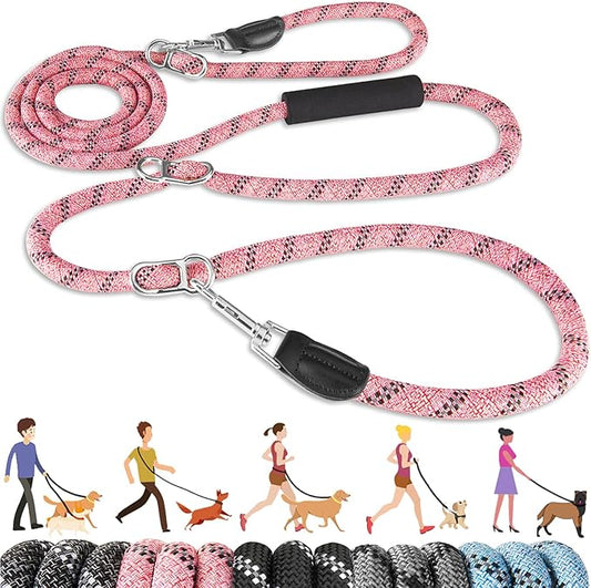 Lukovee Hands Free Dog Leash, 10FT Adjustable Dog Training Leash 1/2 Inch Nylon Heavy Duty Lead No Pull for Large Medium Dogs, Tangle Free Reflective Waist Leash for Dog Walking Running, Pink Lukovee