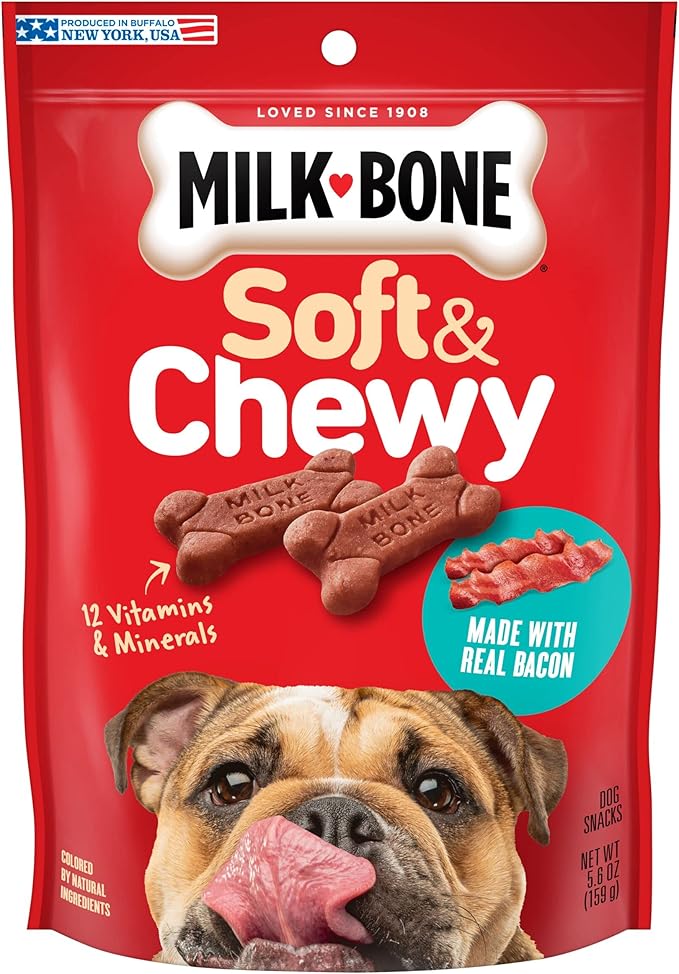 Milk-Bone Soft & Chewy Dog Treats, Bacon Recipe, 5.6 Ounce (Pack of 10), Made with Real Bacon - PAWPICO