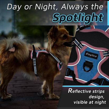 Eagloo Dog Harness for Large Dogs, No Pull Service Vest with Reflective Strips and Control Handle, Adjustable and Comfortable for Easy Walking, No Choke Harness with 2 Metal Rings, Pink & Blue, XS GoExplorewithEagloo