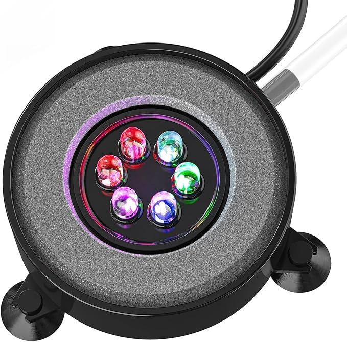 Pawfly 2 Inch Aquarium Air Stone Disc with LED Light Fine Bubbler Diffuser with Tubing for Fish Tank (Pump not Included) Pawfly