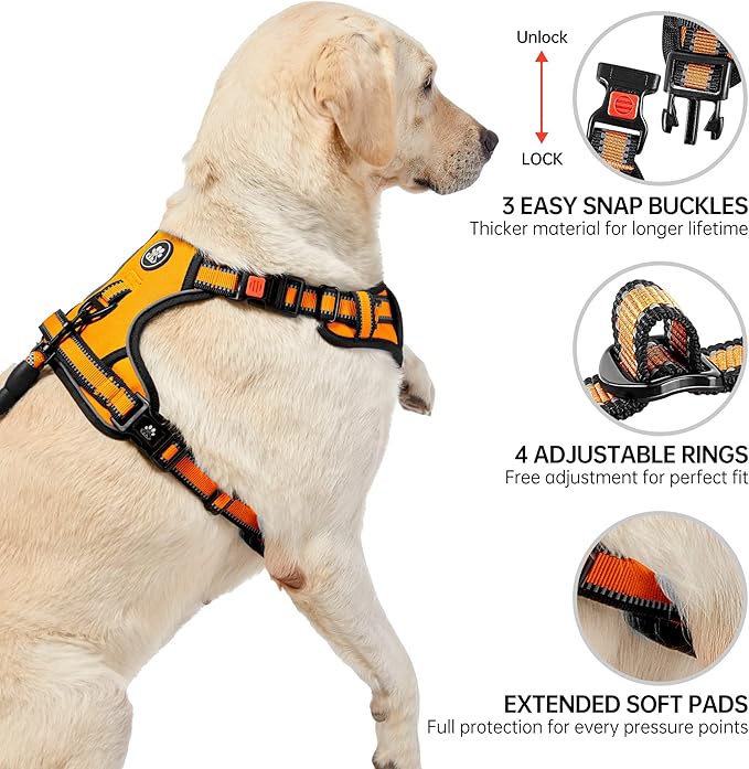 NESTROAD No Pull Dog Harness,Adjustable Oxford Dog Vest Harness with Leash,Reflective No-Choke Pet Harness with Easy Control Soft Handle for Large Dogs(X-Large,Orange) NESTROAD