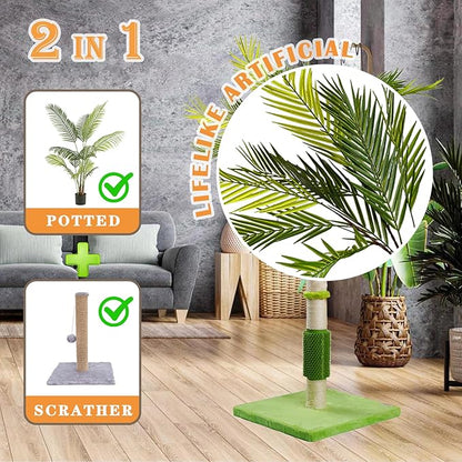 MeowHomm Cat Scratching Post, Cat Palm Tree for Indoor Cats with Natural Sisal Scratch Pole Hanging Sisal Ropes and Balls, Cute 40" Tall Cat Scratcher for Large Cat and Kittens - PAWPICO