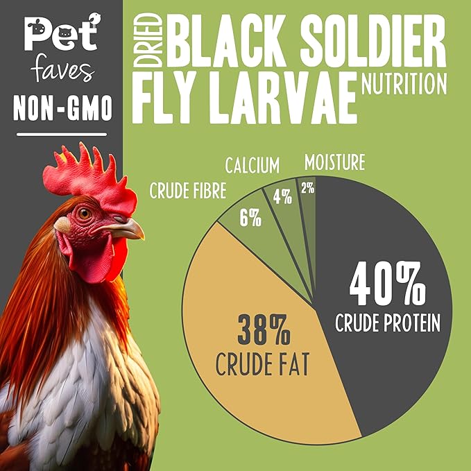 Premium Dried Black Soldier Fly Larvae for Chickens, High Protein Chicken Feed - All-Natural, Non-GMO Treat for Feather Growth and Immune Support - Ideal for Chickens, Ducks, and Quails - 5lb PetFaves