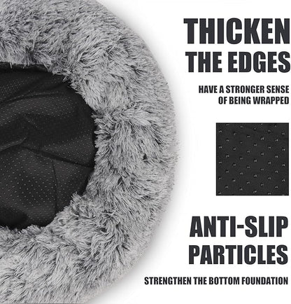 ShinHye Cat Bed Round Plush Fluffy Hooded Cat Bed Cave, Cozy for Indoor Cats or Small Dog beds, Soothing Pet Beds Doughnut Calm Anti-nxiety Dog Bed - Waterproof Bottom Washable (20×20inch, Grey) - PAWPICO
