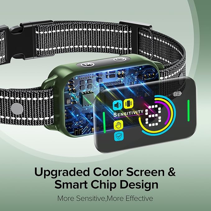 Dog Bark Collar, DINJOO Bark Collar for Large Medium Small Dogs,Smart Bark Collar,Rechargeable Anti Barking Training Collar with 8 Adjustable Sensitivity,Bark Collar with Beep（Dark Green） DINJOO
