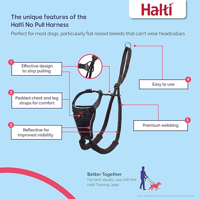 HALTI No Pull Harness - to Stop Your Dog Pulling on The Leash. Adjustable, Lightweight and Easy to Use. Reflective Dog Training Harness for Large Dogs (Size L),Black CompanyofAnimals