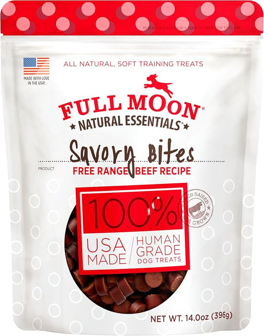 Full Moon All Natural Human Grade Dog Treats, Essential Beef Savory Bites, 14 Ounce - PAWPICO