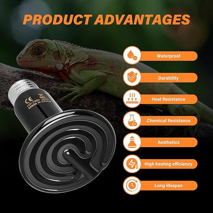 Simple Deluxe 150W Ceramic Heat Emitter 2 Pack Reptile Heat Lamp No Light Emitting Heat Bulbs for Amphibian Terrarium, Bearded Dragon Lizard Snake Turtle, Brooder Coop Incubating Chicken SimpleDeluxe
