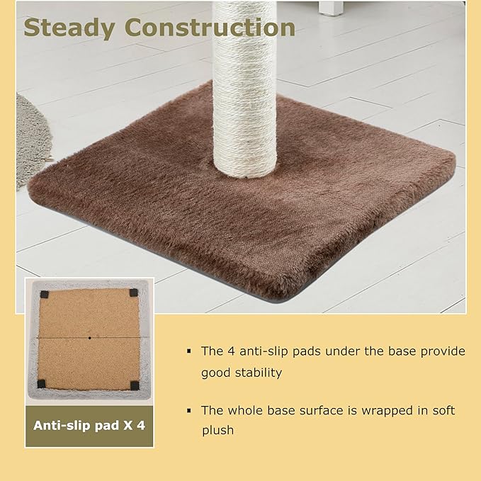 Dimaka 29" Height Tall Cat Scratching Post, Claw Scratcher with Sisal Rope and Covered with Soft Smooth Plush, Vertical Scratch [Full Strectch] for Standard Size Cats (Dark Brown, 29 inches) - PAWPICO