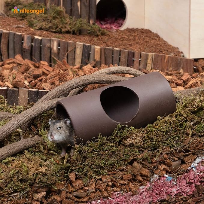 Niteangel Ceramic Hamster Tunnel & Tubes Hideout: for Dwarf Robo Syrian Hamsters Mice Rats or Other Small Animals (Tunnel - Small) Niteangel