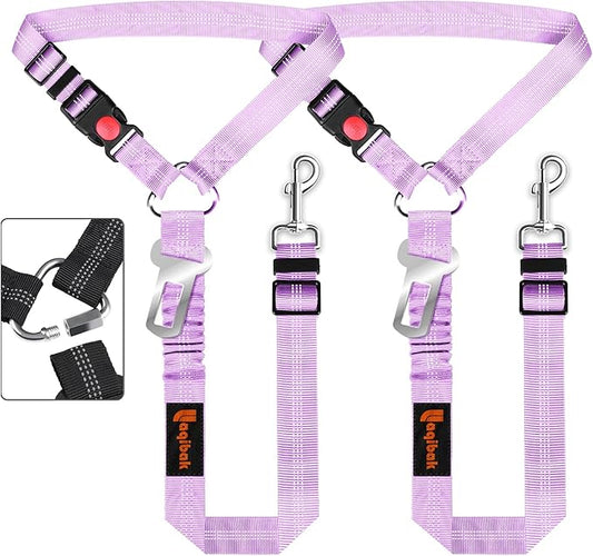 Removable Dog Seat Belt Harness for Car, 3 in 1 Pet Dog Car Seatbelt Leash, Retractable Restraint Secures to Vehicle Headrest & Adjustable Reflective Bungee Dog Seatbelt Tether, Purple laqibakProductcollection