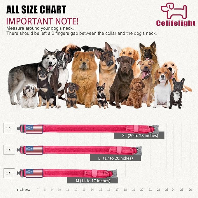 Tactical Dog Collar Military Dog Collar Adjustable Nylon Dog Collar Heavy Duty Metal Buckle with Handle for Dog Training,with Patches(Pink(1PCS), M) Celifelight