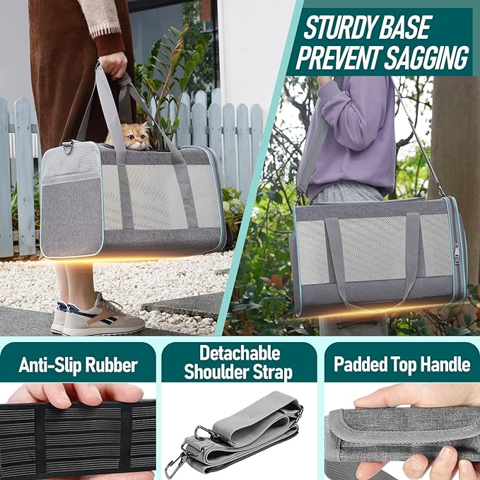 Pet Carrier for Large Cats 20 lbs+ / Soft Sided Small Dog Travel Carrier Top Load/Collapsible Carrier Bag for Big Cat / 2 Kittens Sturdy Transport Carrier Long Trips/Medium Cats 15 pounds - PAWPICO