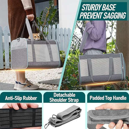 Pet Carrier for Large Cats 20 lbs+ / Soft Sided Small Dog Travel Carrier Top Load/Collapsible Carrier Bag for Big Cat / 2 Kittens Sturdy Transport Carrier Long Trips/Medium Cats 15 pounds - PAWPICO