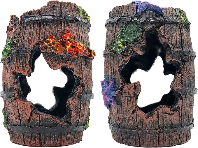 Faeshoo Fish Tank Decoration Betta Fish Tank Decorations Accessories for Aquarium Tank, Starfish Barrel x 1pc, Aquatic Plants x 4pcs Bazayona